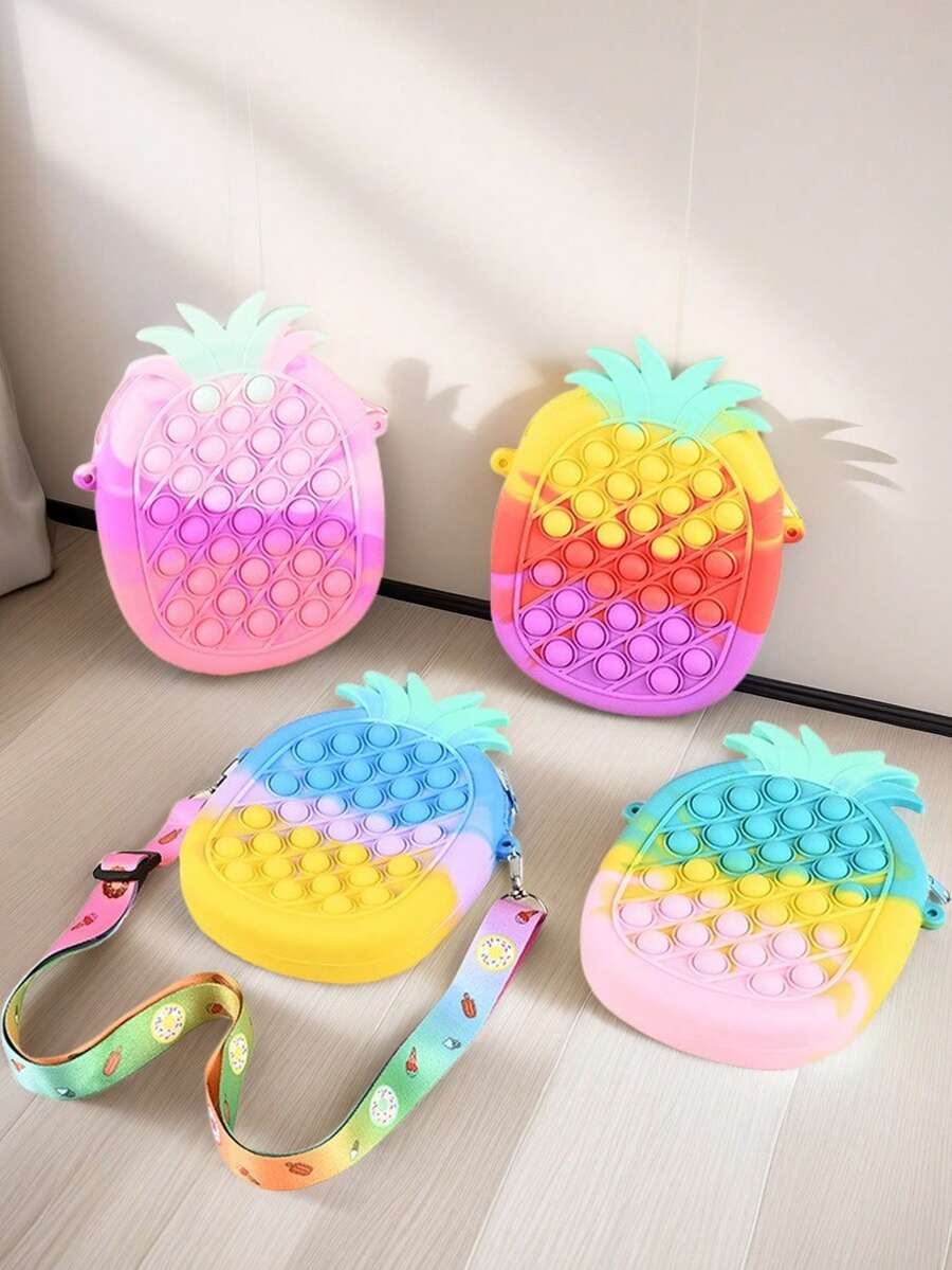 1pc New Pineapple Shaped Silicone Zipper Closure Stress Relief Pouch, Crossbody Bag & Coin Purse, Suitable For Birthday Gift & Commuting - A - View 1
