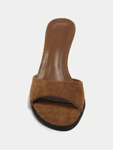 Women New Arrivals Summer Plastic Square Toe High Heel Mules,Kitten Heels - Coffee Brown - View 3