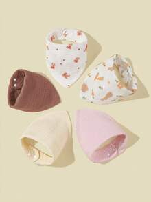 5pcs/Set Baby Bibs, Soft Cotton Gauze Triangle Drool Bibs, Floral & Animal Patterns For Boys & Girls - Multicolor - View 3