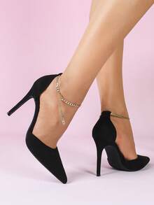 女士时尚高跟尖头性感优雅婚礼派对礼服高跟鞋 - 黑色 - 查看 2