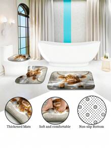 1pc/4pcs Funny Highland Cow Shower Curtain Set, Adorable Yellow Calf Bathing In Tub, Bathroom Set With 12 Hooks, Non-Slip Rugs, Toilet Lid Cover, U-Shaped Mat, Machine Washable, Complete Bathroom Accessories Decor Set Back To School