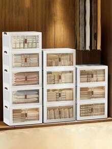 45cm/5layers Plastic Storage Bins Stackable Storage Bins With LIDS Storage Containers Collapsible Storage Boxes With Handles For Bedroom Living Room Kitchen - 白色 - 查看 1