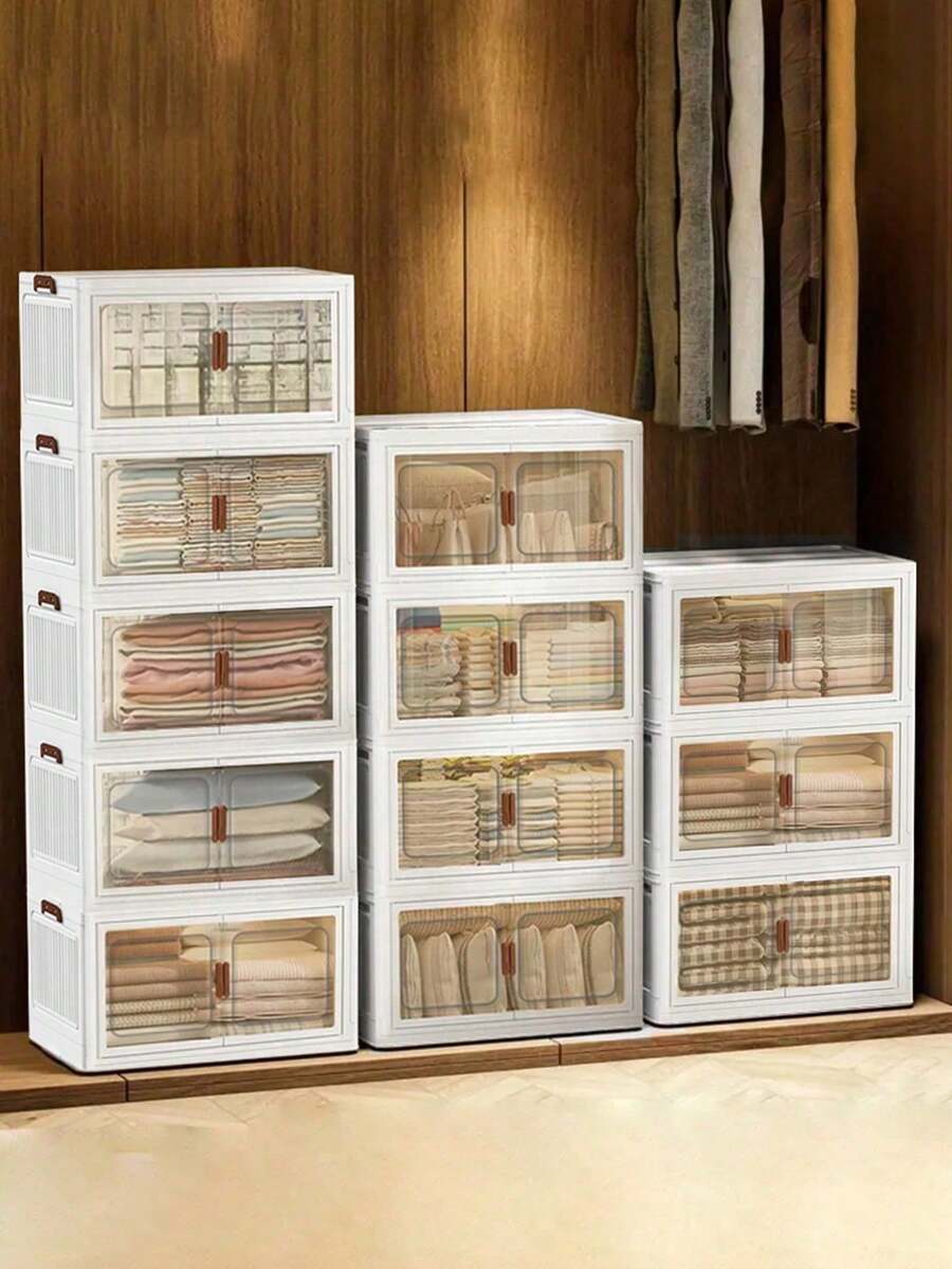 45cm/5layers Plastic Storage Bins Stackable Storage Bins With LIDS Storage Containers Collapsible Storage Boxes With Handles For Bedroom Living Room Kitchen - 白色 - 查看 1