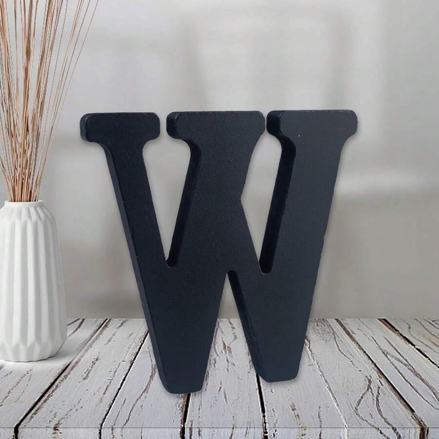 Local Delivery-- 4 Inch Black Wood Letters Unfinished Wood Letters For Halloween Decorative Standing Letters Slices Sign Board Decoration For Craft Home Party Projects (A) - W - View 1