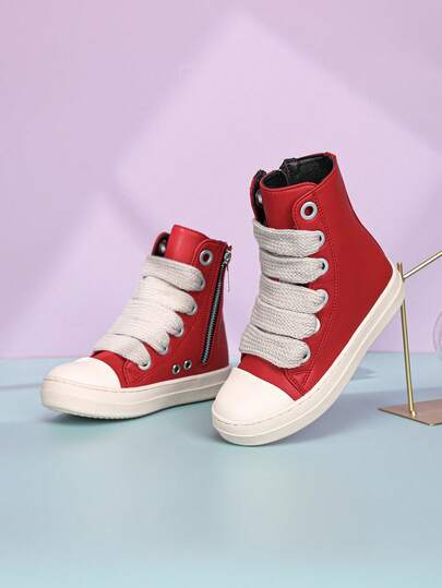 Giày thể thao ngoài trời mũi tròn thời trang vừa vặn khóa kéo PU cho trẻ em, giày thể thao cho bé trai và bé gái