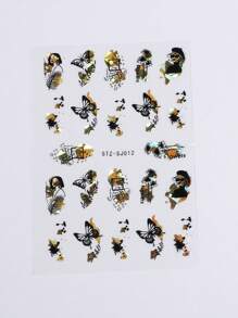 3 stuks zelfklevende 3D-bladnagelstickers met glitter, bloemen, gouden bladeren en vlinders. Y2K Fantasy Design-nagelstickers, manicure-stickers en nageldecoratie.