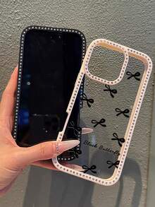 Black Bow Double-Sided Rhinestone Phone Case, Stylish & Creative, Compatible With IPhone 12 Pro Max/14/16/15 Plus/13 Pro/11 - Gift For Women - Black - View 4