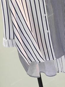 ​Women's Striped Asymmetric Lapel Long Sleeve Shirt With Contrast Buttons & Pocket - Casual All Occasion Year-Round Top​