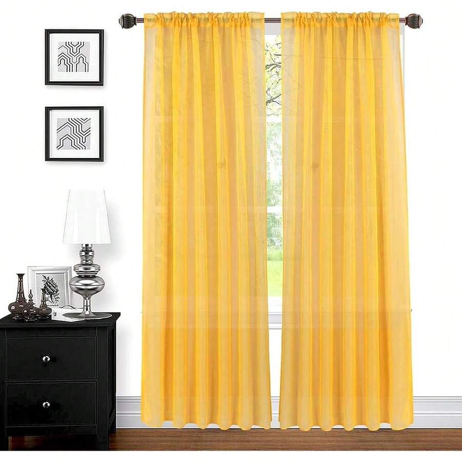 New Mustard Yellow Sheer Curtains - 63 Inch Length, 2 Panels Set Sheer Drap, Light Filtering Textured Window Curtain For Living Room, Bedroom, & Dining - 54"X63", Mustard Yellow - Mustard Yellow 54 W x 63 L (Pack -2) - View 1