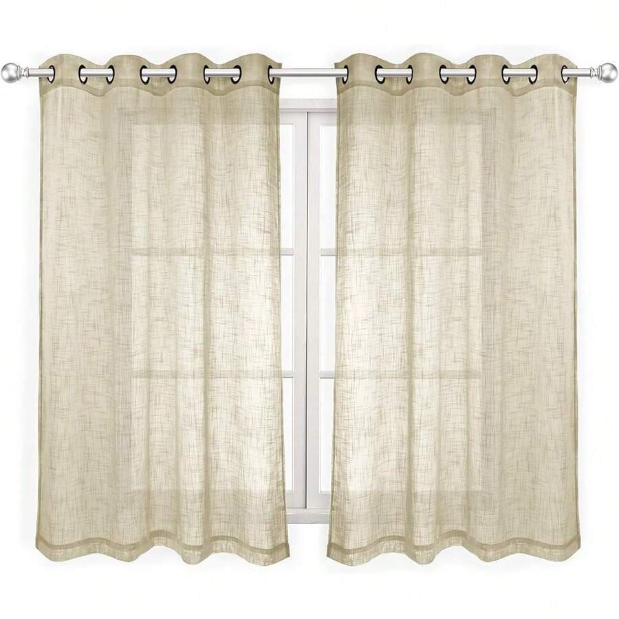 New  Palma Linen Semi Sheer Curtains For Bedroom 63 Inch Length Light Filtering Draperi Bronze Grommet Set Of 2 Panels (52''W X 63''L, Beige) - 米色 52 寬 x 63 長(2 包) - 查看 1