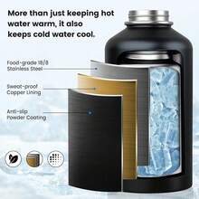 New-88 Insulated Water Bottle 40 Oz, Triple Wall Vacuum Stainls Steel(Cold For 48 Hrs),Le Proof & -, Water Bottle  Drink-Through Lid & Flip Straw For Sports & Travel, Black - 黑色 40 盎司 - 查看 3