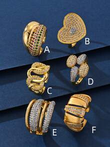 A Set Of Elegant, Vintage-Style Gold-Tone Rings With Sparkling Cubic Zirconia Stones,Open Rings, Suitable For Formal Occasions, Anniversaries, Holidays, Parties, Gifts For Girlfriend, Employee Rewards, And Everyday Wear