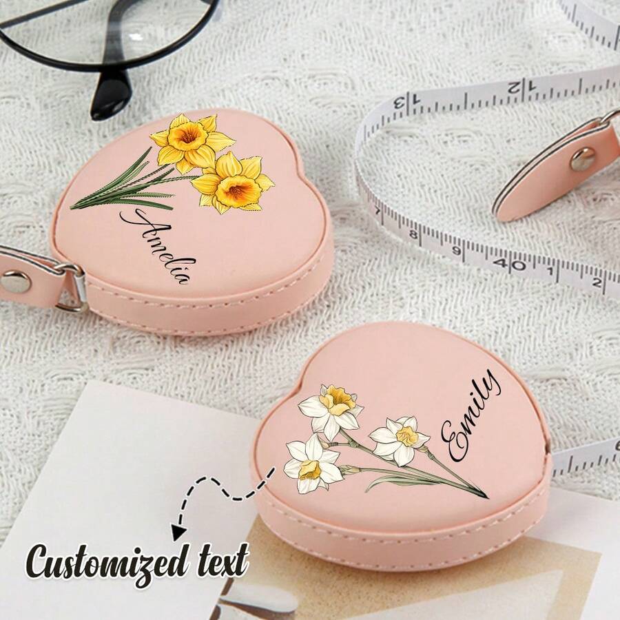 Customized 1pc 59 Inch Body Measuring Tape Cute Pink Heart Shaped Leather Retractable Dual Sided Ruler For Sewing Tailors Body Measurements School Supplies,Back To School