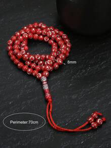 قطعة واحدة قلادة خرز وردية القديمة للعبادة، مصنوعة يدويا من الحبال بنمط النجوم والقمر، للصلاة والتنجيم والمجوهرات