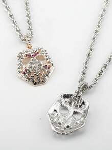 Vintage Rhinestone Decor Mask Pendant Necklace, Hip Hop Fashion Jewelry, European And American Style