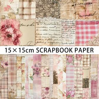 12/24/36PCS Pink Plaid Rose Lace Scrapbook Paper Pad, 5.9*5.9inch Single-Sided Scrapbooking Paper For Bullet Diary, Trash Magazine, Greeting Card Background, Photo Album And Handicrafts, DIY Craft