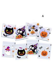 100个/套万圣节糖果袋自粘平口烘焙袋适用于万圣节和新年派对储存零食糖果 - 彩色 - 查看 7