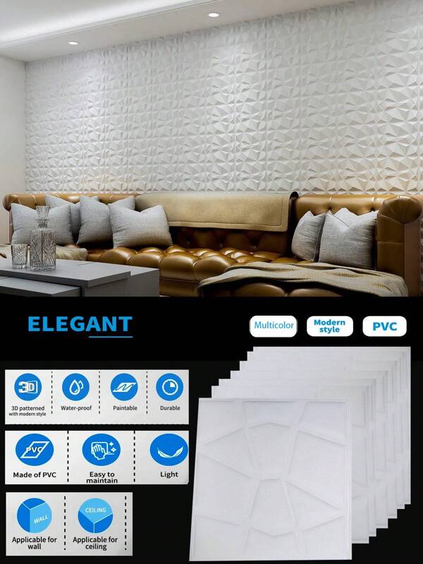 Panneau mural 3D conçu avec des strass. Blanc mat/Noir/Cuivre. Matériau inodore, léger, facile à installer, imperméable, résistant à l'humidité, convient à la décoration murale des maisons