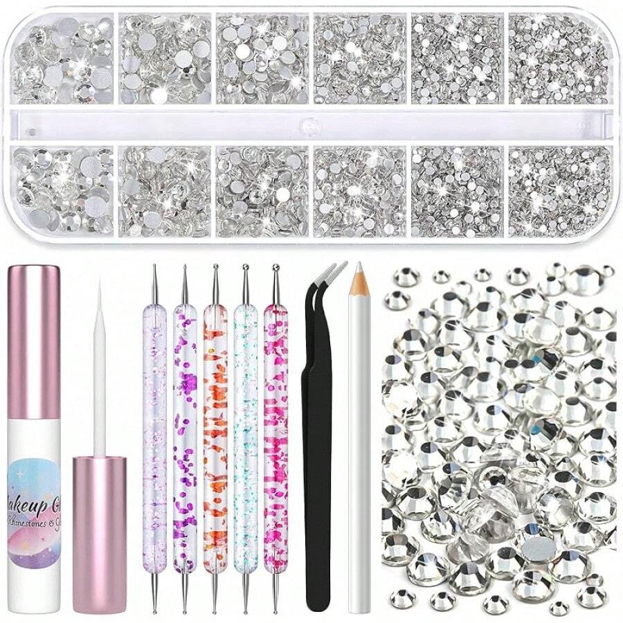 S.Face Makeup Glue Gum Spirit Adhesive With 3600Pcs Face Gems Eyes Jewels For Cosplay Costume, Cosmetic Glue Face Glue For Body Rhinestone Eye Glitter Fake Hair Wig Mustache Halloween SFX Makeup - B.clear - 查看 1
