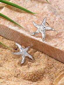 1 par de pendientes minimalistas elegantes y de moda con forma de estrella de mar