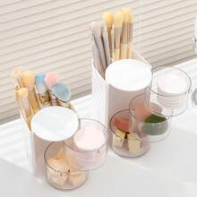 Organizador de 3 capas para accesorios de cabello y brochas de maquillaje con almacenamiento giratorio para joyas y artículos pequeños - Blanco - Ver 6