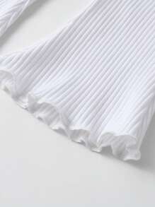 paquete de 3 pantalones para niñas, leggings de unicolor acanalado con volantes para bebés, pantalones acampanados para niñas pequeñas, tres piezas de pantalones acampanados con volantes para niños