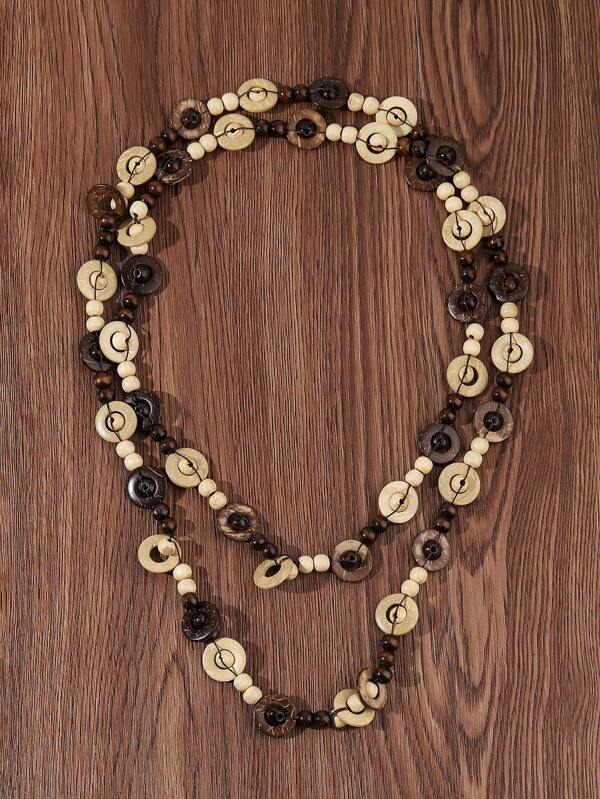 Retro Bohemian Multi-Layer Vintage Coconut Shell Craft Beaded Necklace,