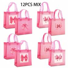 24/12 Stücke Set rosa Schleifen Tragetaschen - wiederverwendbare Vliesstoff Geschenktüten für Partys, geeignet für Geburtstag, Hochzeit, Jahrestag - hergestellt aus Polyester und PP, perfekt als Weihnachts-, Thanksgiving-, Valentinstags- oder Muttertagsgeschenk