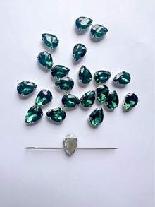 20/100 件 10*14 毫米水滴形手工缝制玻璃珠，不对称形状玻璃爪珠，服装鞋包配饰 - 深綠色 - 查看 4
