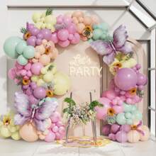 109pcs Colorful Floral Balloon Arch Kit With Purple Butterfly Foil Balloons,Suitable For Spring/Summer Baby Shower, Birthday Party, Tea Party Decoration