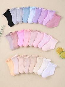 20 Pairs Ruffled Lace Elastic Baby Girl Socks, Cute Lace Short Socks Suitable For Baby Girls, All Seasons Including Newborn And Toddler, Great For Christmas/Thanksgiving Gifts, Quarter Socks - Multicolor - View 6