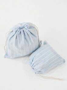 3 piezas de bolsas de almacenamiento con rayas simples que pueden contener ropa, calcetines, cosméticos y otros artículos diversos. Los bolsillos con cordón son adecuados para el hogar y los viajes. - Celeste - Ver 6