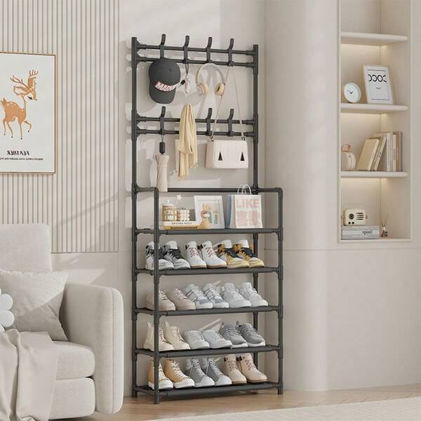 Hat Rack, A Multi-Purpose Entrance Clothes Hook Shoe Rack, A 5-Layer Multifunctional Metal Hat Rack With 8 Double Hooks - A Storage Solution That Saves Space Through The Entrance, Living Room, Bathroom, And Hallway, Providing Ample Storage Space