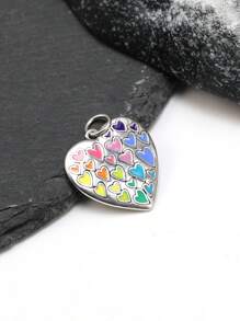 1 Pingente de prata pura 925 versátil e mais vendido, pingente de prata com "coração colorido", pingente de amor esmaltado, luxo leve de alta qualidade