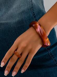 2er Set modische & elegante weiße/braune/schwarze Armreif & Ring aus Acryl, geeignet für Frauen zum Tragen bei Partys, Abendessen, Hochzeiten, als Geschenk