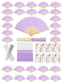 40pcs/20pcs Light Purple Tassel Folding Fans Set, Guest Favor Set, Includes 5pcs/10pcs Light Purple Fans, 5pcs/10pcs Floral Thank You Cards, 5pcs/10pcs Light Purple Tassels And 5pcs/10pcs Organza Drawstring Bags, Suitable For Wedding Souvenirs, Bridesmaid Gifts, Wedding Photo Props, Atmosphere Creator, Wedding Decor, Party Favors, Bridal Shower, Theme Parties, Baby Shower