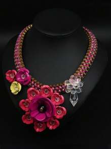 1pc Luxury Gem Flower Pendant Necklace, For Women's Party/Event Dress Up, European & American Style