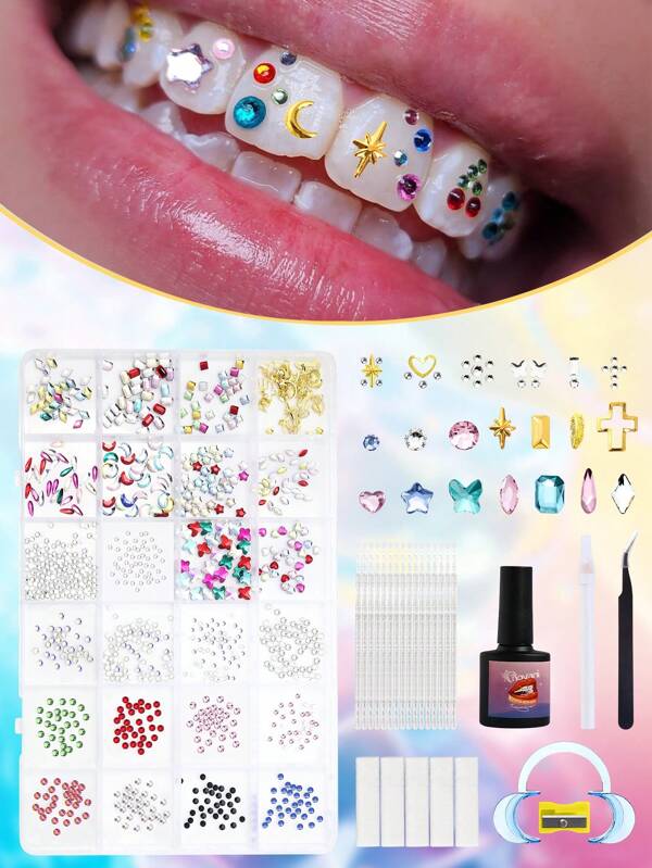 novani 820 piezas Kit para decorar dientes con gemas DIY, kit de joyería para dientes con 10 formas de cristales para adornar, kit para principiantes de joyería dental