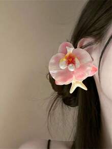 1个女士梦幻仿真花蝴蝶兰花海星鳄鱼夹刘海/侧边发夹，甜美优雅百搭发饰，适合夏季海滩度假拍照造型佩戴，爪夹发夹发卡