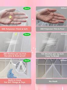 Mosquitera con estrellas neon luminosas, Mosquitera colgante transpirable, gancho superior, malla encriptada, decoración de dormitorio - Rosa - Ver 5