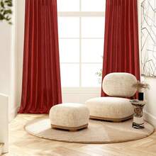 New  Linen Curtains 90 Inch Length For Living Room 2 Panels, Red Rod Pocket Back Tab Light Filtering Semi Sheer Boho Soft Linen Christmas Window Drap Farmhouse Burlap Dr Curtains For Bedroom - 紅色 52 寬 x 90 長(2 包) - 查看 2