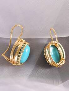 Oval Decor Stud Earrings - Multicolor - View 4