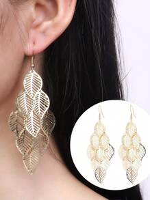 1 Pair Fashionable Korean Vintage Hollow Tree Leaf Tassel Earrings For Women, Daily Wear & Gift