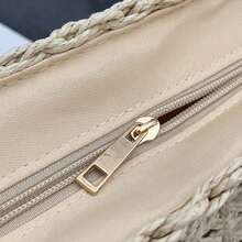 Women Woven Straw Handbag Underarm Bag Travel Shoulder Bags Ladies Casual Bags Fashion Zip Up Beach Vacation Tote Shoulder Bag - 棕色 - 查看 8