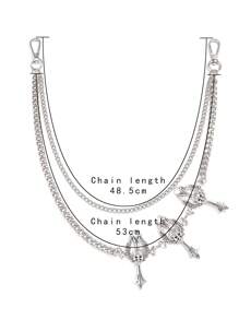 1 buc lanț pentru pantaloni din metal argintiu, stil punk, pentru femei, accesoriu vestimentar streetwear pentru blugi, geometric, cu strat dublu, model patchwork, Halloween, vară, școală, toamnă, toamnă, Halloween