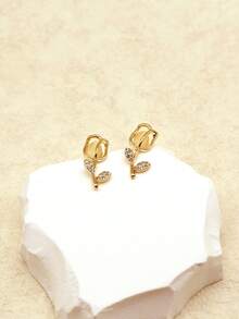 2pcs Fashion Minimalist Tulip Flower Rhinestone Stud Earrings, Suitable For Holiday, Party, Date, Daily Wear - Yellow Gold - View 8