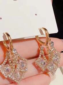 1 Pair Stylish Diamond Shaped Rhinestone Earrings, Elegant & Versatile Party Accessories And Daily Wear Jewelry Gift For Women