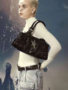 1 件复古 Y2K 机车女孩手提包，朋克风格单肩包，独特的千禧斜挎包，配有可调节肩带，适合外出、通勤、大学、工作、旅行、拍照