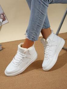 Women's Classic High-Top Ankle Boots, Warm Winter Sporty Shoes, Versatile Casual Shoes, Lace-Up Round Toe Comfortable Skateboard Shoes, Holiday Gift, Winter Essential Athletic Shoes - trắng - Xem 5