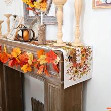 1pc Autumn Series Table Runner, Thanksgiving Theme Table Cloth, Autumn Pumpkin Pattern Table Runner, Maple Leaf Orange Table Runner, Thanksgiving Decor, Home Decor, Holiday Decoration Set, Gift